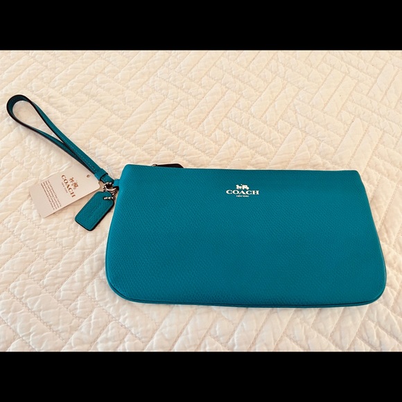 Coach Large Leather Wristlet in Turquoise - Picture 1 of 8